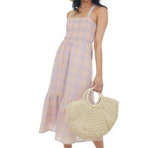 Lavender And Peach Gingham Open Back Dress